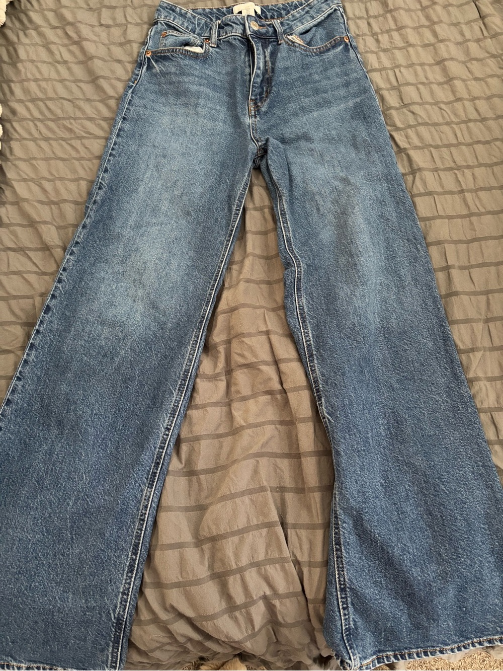 H&M Wide-Leg Flare Jeans in Medium Blue Wash